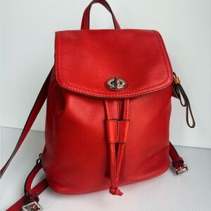 Vintage Coach Park Pebbled Leather Turnlock Drawstring Backpack Red EUC